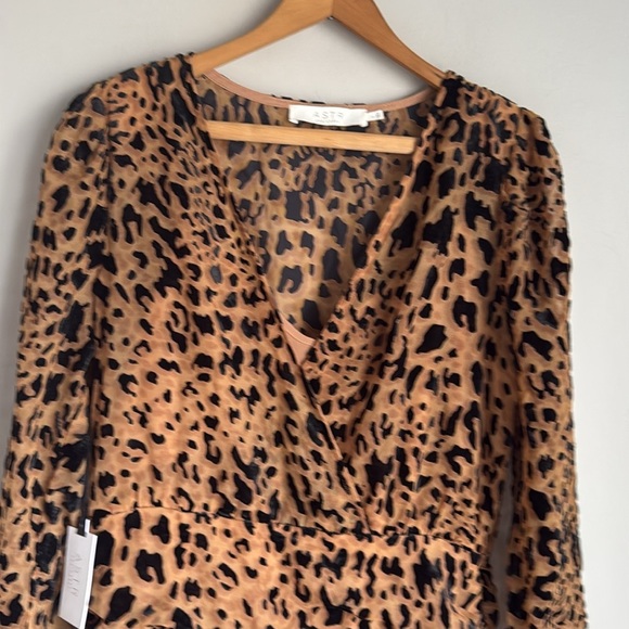 NEW ASTR The Label Nikita Burnout Leopard Print Ruched Mini Dress Large - Picture 6 of 11